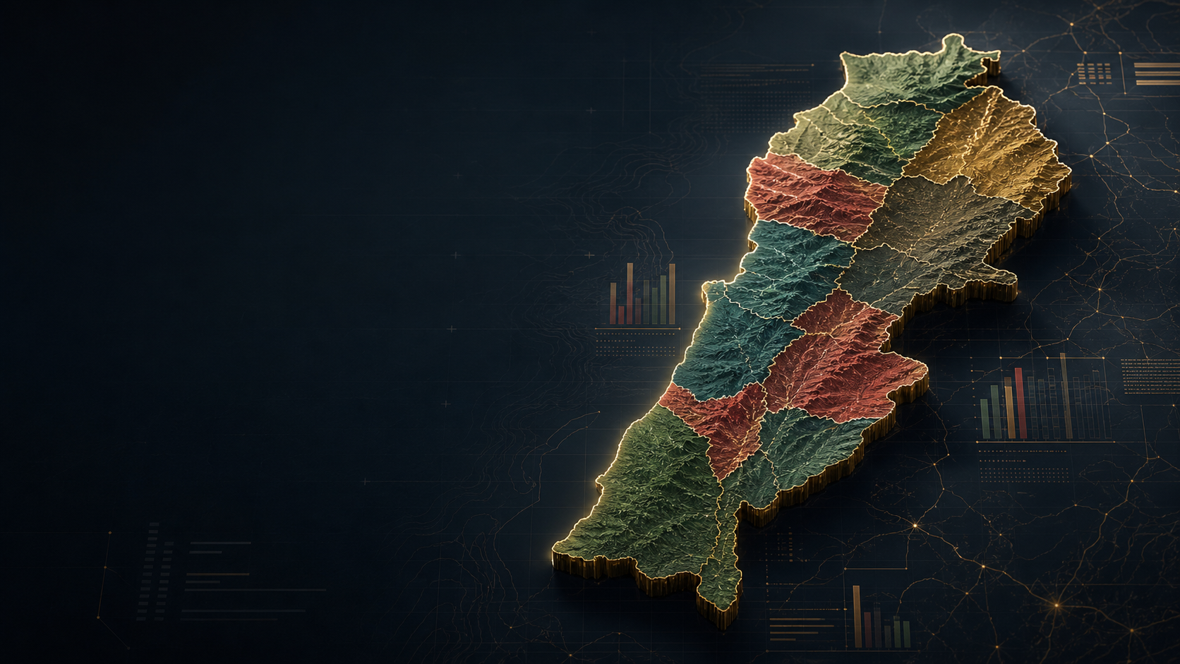 Dimensional map of Lebanon divided into election regions